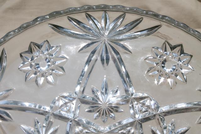 Anchor Hocking Early American prescut lazy susan relish set, EAPC star pattern pressed glass