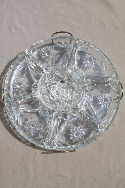 Anchor Hocking Early American prescut lazy susan relish set, EAPC star pattern pressed glass