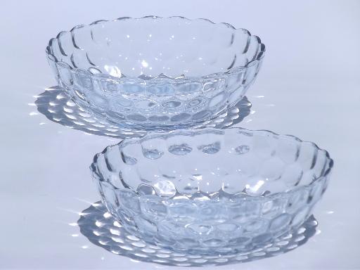 Anchor Hocking bubble pattern glass salad bowls, vintage blue depression