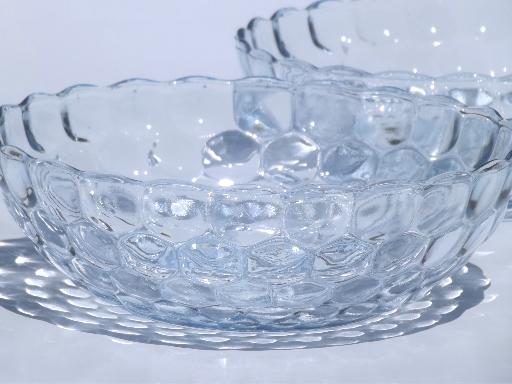 Anchor Hocking bubble pattern glass salad bowls, vintage blue depression