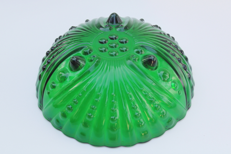 Anchor Hocking burple bubble pattern glass snack bowl, mid century vintage forest green glassware