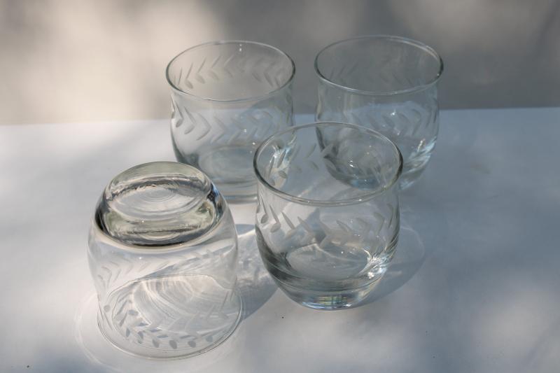 Anchor Hocking laurel etch wheel cut glass on the rocks lowball drinking glasses