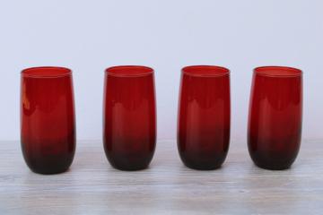 Anchor Hocking royal ruby red glass roly poly tumblers, vintage drinking glasses