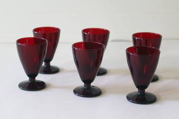 Anchor Hocking vintage royal ruby red glass wine glasses, footed tumblers set of 6