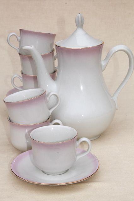 Angelika pink ombre luster china coffee pot, cups & saucers set - Thun Czechoslovakia
