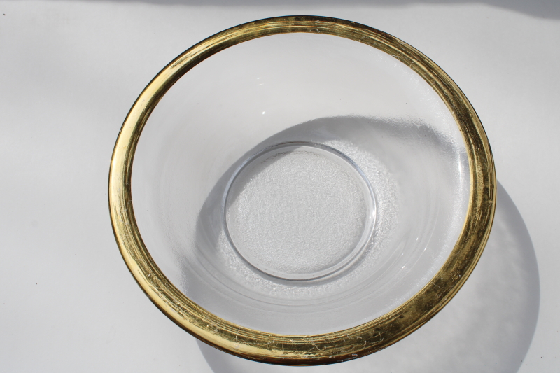 Annieglass Roman gold band antique pattern, large salad bowl Annie glass