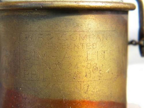 Antique brass early electric lamp light dimmer socket, 1908 patent