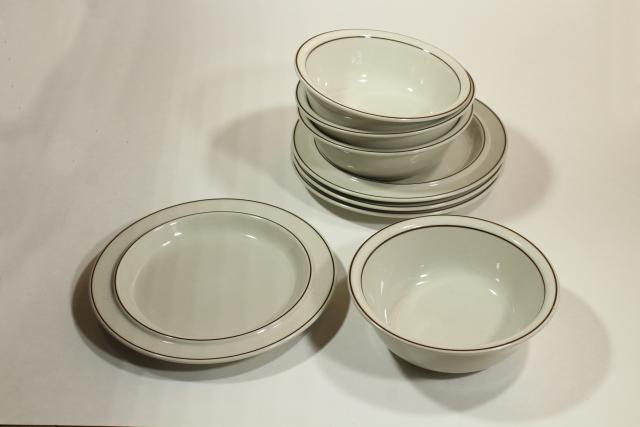 Arabia Finland stoneware pottery, Fennica pattern bowls & plates, vintage dinnerware