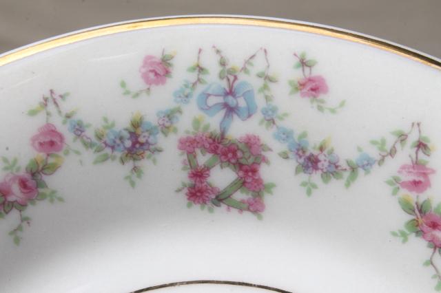 Arcadia Old Ivory Syracuse china, pink & blue floral garland vintage tea cups & saucers