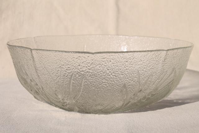 Arcoroc Country Wheat Pattern Salad Bowl Serving Dish Ice Textured Clear Glass