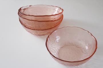 Arcoroc France Rosa pink glass soup, cereal or salad bowls set of four, Rosaline floral