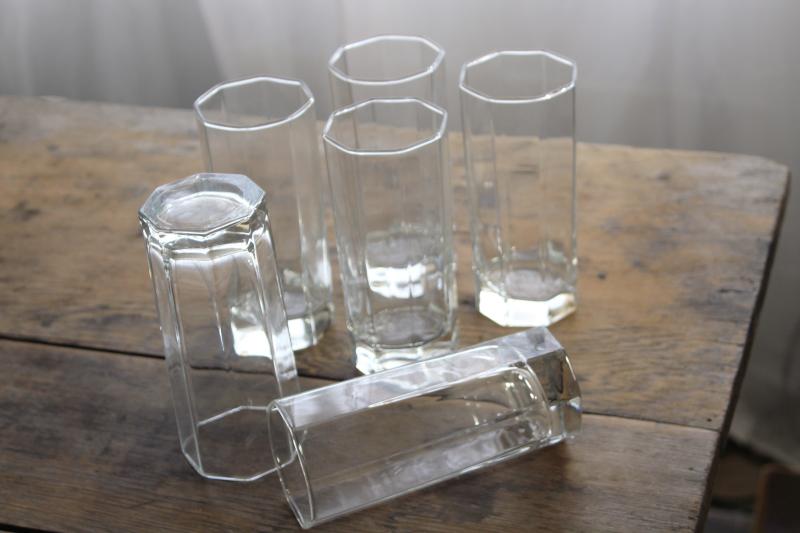 Arcoroc Octime crystal clear glass made in France tall highball drinking glasses octagonal shape