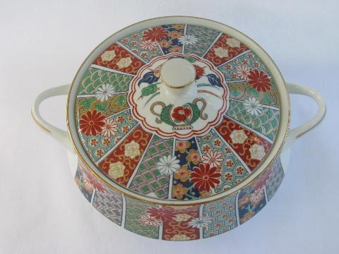 Arita - Japan, vintage Imari fan pattern porcelain, china tureen or covered dish