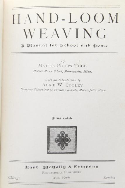 Arts & Crafts hand loom weaving, Indian rug  techniques early 1900s vintage book