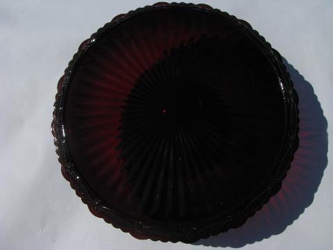 Avon Cape Cod pattern glass, royal ruby red cake stand & pie server