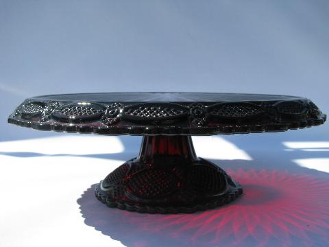 Avon Cape Cod pattern glass, royal ruby red cake stand & pie server