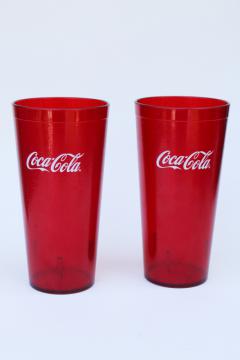 BIG Coca Cola red plastic drinking glasses, Silite type textured tumblers Coke