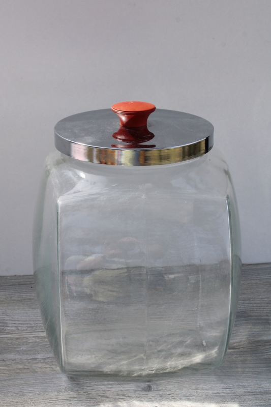 BIG glass cookie jar or candy display, vintage store counter tilt shape food storage canister