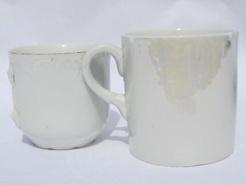 Baby Sister, shabby antique Germany motto china cups for flowers etc.