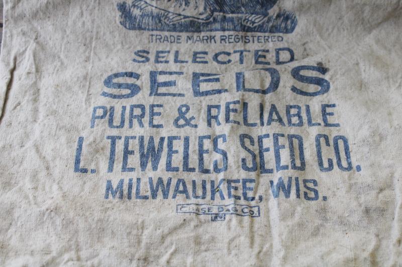Badger Brand Seeds vintage heavy cotton grain sack w/ old advertising graphics print
