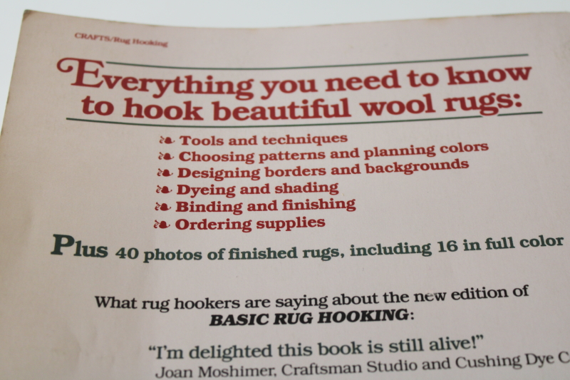 Basic Rug Hooking Hook Book, beginners guide to making hooked rugs