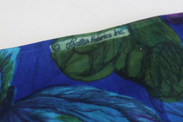 Bates vintage cotton sateen fabric, butterfly print in green purple indigo blue