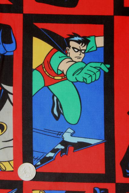 Batman & Robin print fabric, 90s vintage DC Comics licensed material