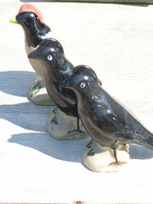 Beaumont Brothers pottery birds, ravens and rooster