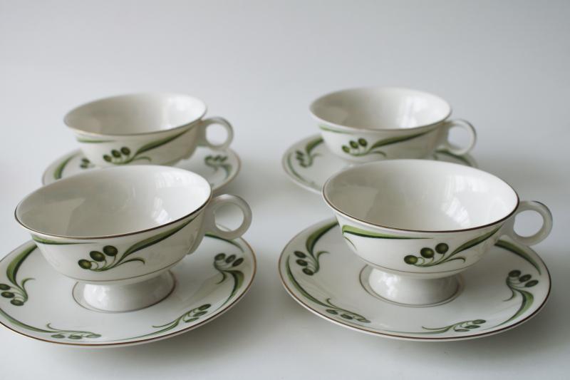Bel Air ivory porcelain tea cups & saucers, 1950s vintage Theo Haviland New York china