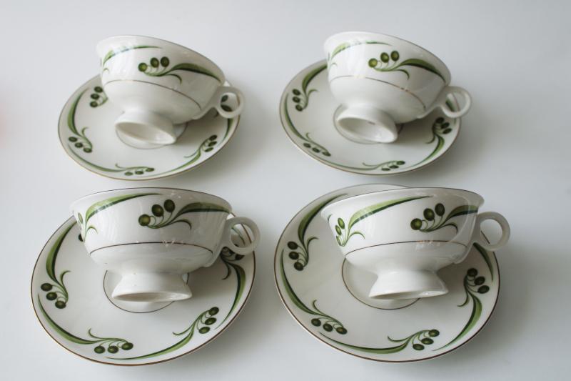 Bel Air ivory porcelain tea cups & saucers, 1950s vintage Theo Haviland New York china