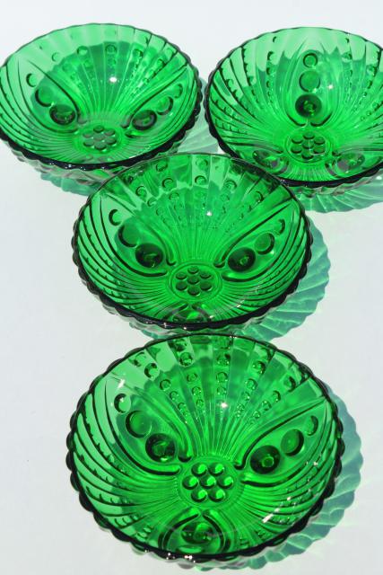 Berwick burple bubble pattern vintage Anchor Hocking forest green glass berry bowls set