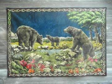 Black bears! vintage tapestry plush, cabin/lodge wall hanging