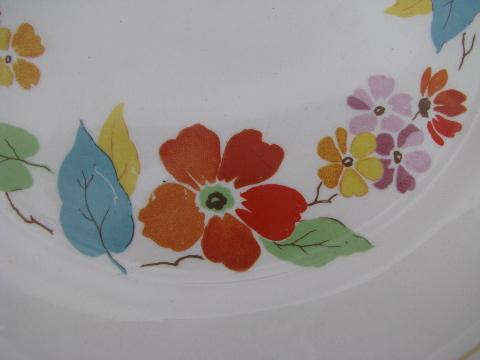 Blossomtime vintage USA china, orange flowers bright leaves, dinner plates