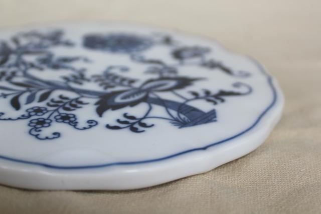 Blue Danube onion or meissen pattern porcelain trivet, vintage blue & white china
