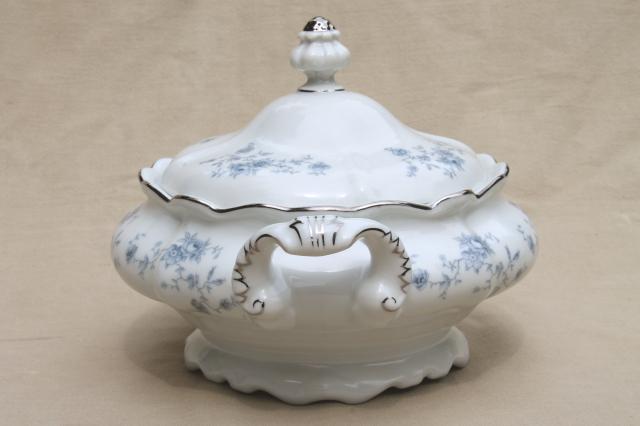 Blue Garland china covered bowl serving dish, vintage Bavaria mark Johann Haviland