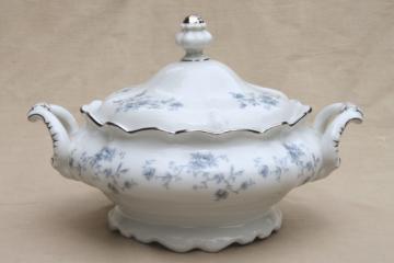 Blue Garland china covered bowl serving dish, vintage Bavaria mark Johann Haviland