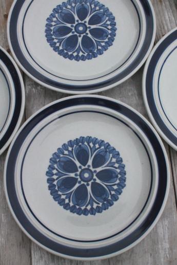 Blue Monterrey stoneware dinner plates set of 6, vintage Japan dinnerware