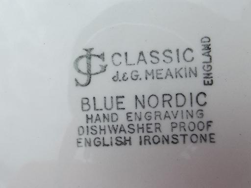 Blue Nordic J&G Meakin classic English china plates, blue and white onion