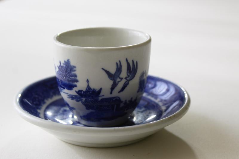 Blue Willow vintage Shenango restaurant china, Chinese style tea bowl cup & saucer
