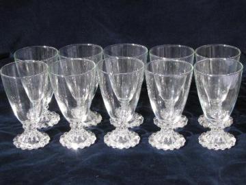 Boopie pattern candlewick bead edge water glasses, set of 10, vintage pressed glass