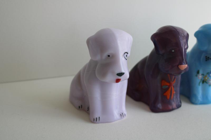 Boyds pooch dog figurines, hand painted colored glass dogs, lot of five different pooches
