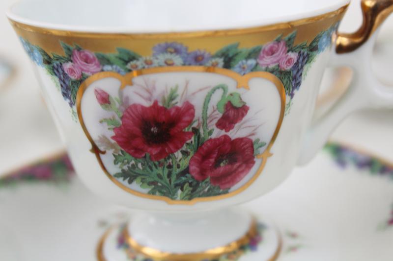 Bradford Editions Exchange collection Flower of the Month tea cups & saucers Lena Liu