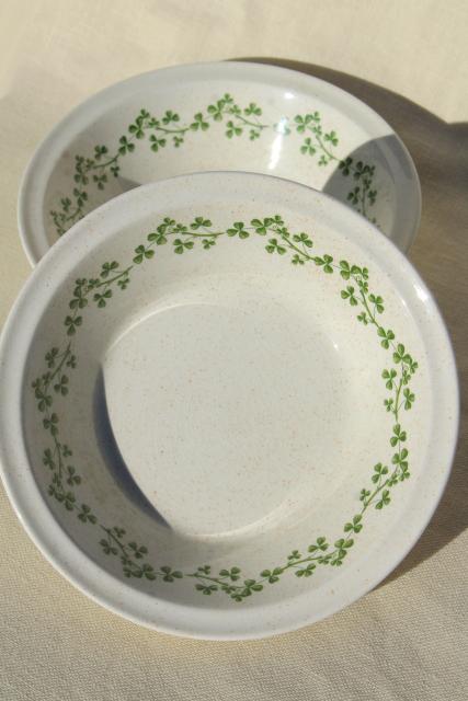 Brendan Erin stoneware cereal bowls, vintage Arklow Ireland pottery Irish shamrock clover