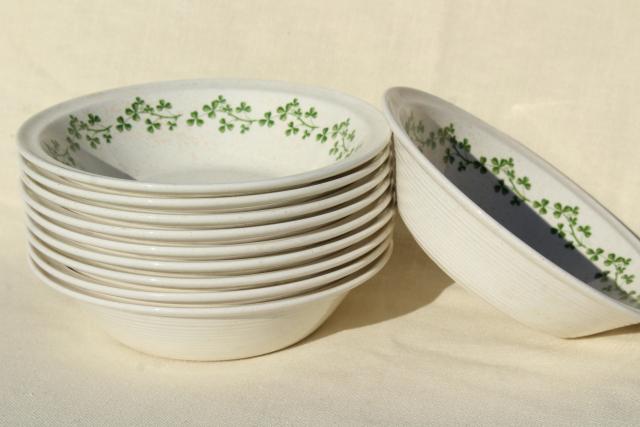Brendan Erin stoneware cereal bowls, vintage Arklow Ireland pottery Irish shamrock clover