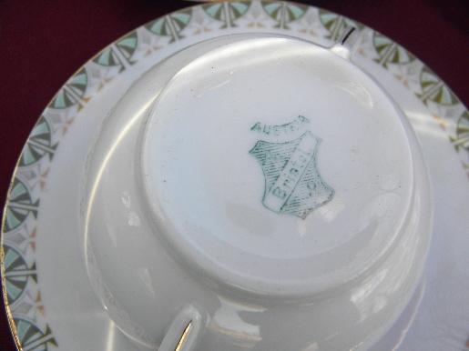 Bristol - art deco vintage china handled cream soup bowls and saucers