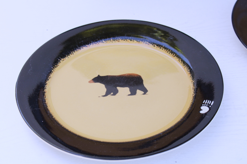 Brushwerks bear pattern dinner plates Big Sky Carvers stoneware pottery made in Canada