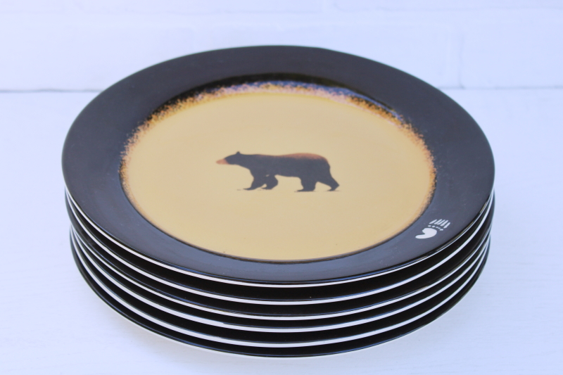 Brushwerks bear pattern dinner plates Big Sky Carvers stoneware pottery made in Canada