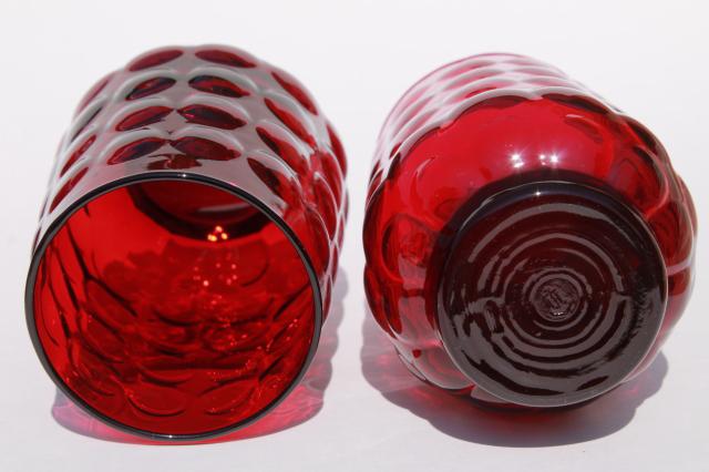 Bubble pattern vintage ruby red Anchor Hocking glass tumblers, set of 6 drinking glasses