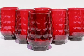 Bubble pattern vintage ruby red Anchor Hocking glass tumblers, set of 6 drinking glasses