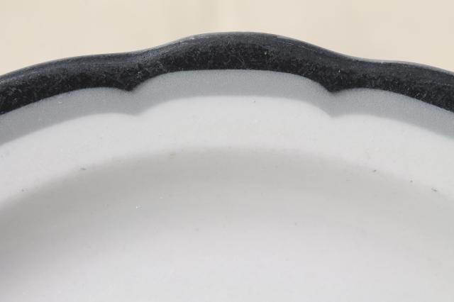 Buffalo china vintage railroad / restaurant ware plates, white ironstone w/ art deco black & grey